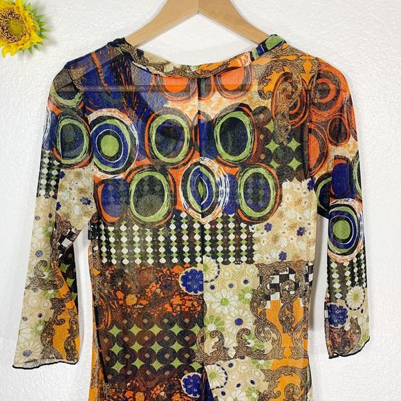 Mirror Image Colorful 3/4 Sleeved Boho Hippy Semi-sheer Dress Sz Small Women’s - Picture 7 of 11